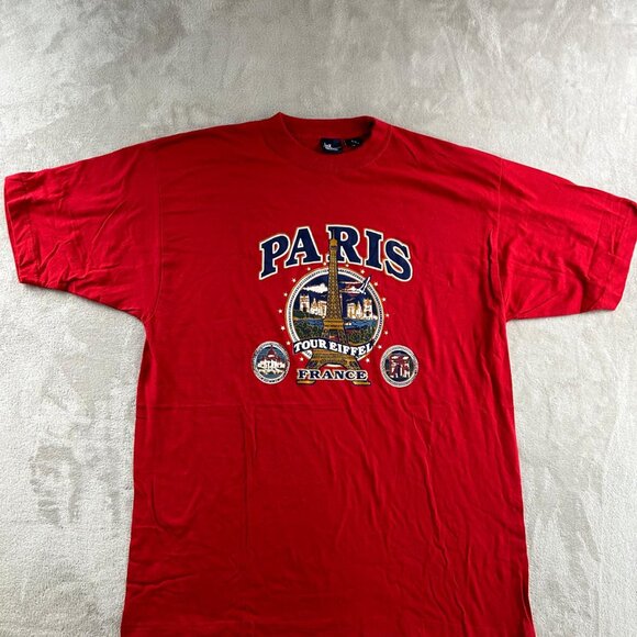 Ink Collection Shirt Male L Red Short Sleeve Paris Tour Eiffel France Cotton - Picture 2 of 6